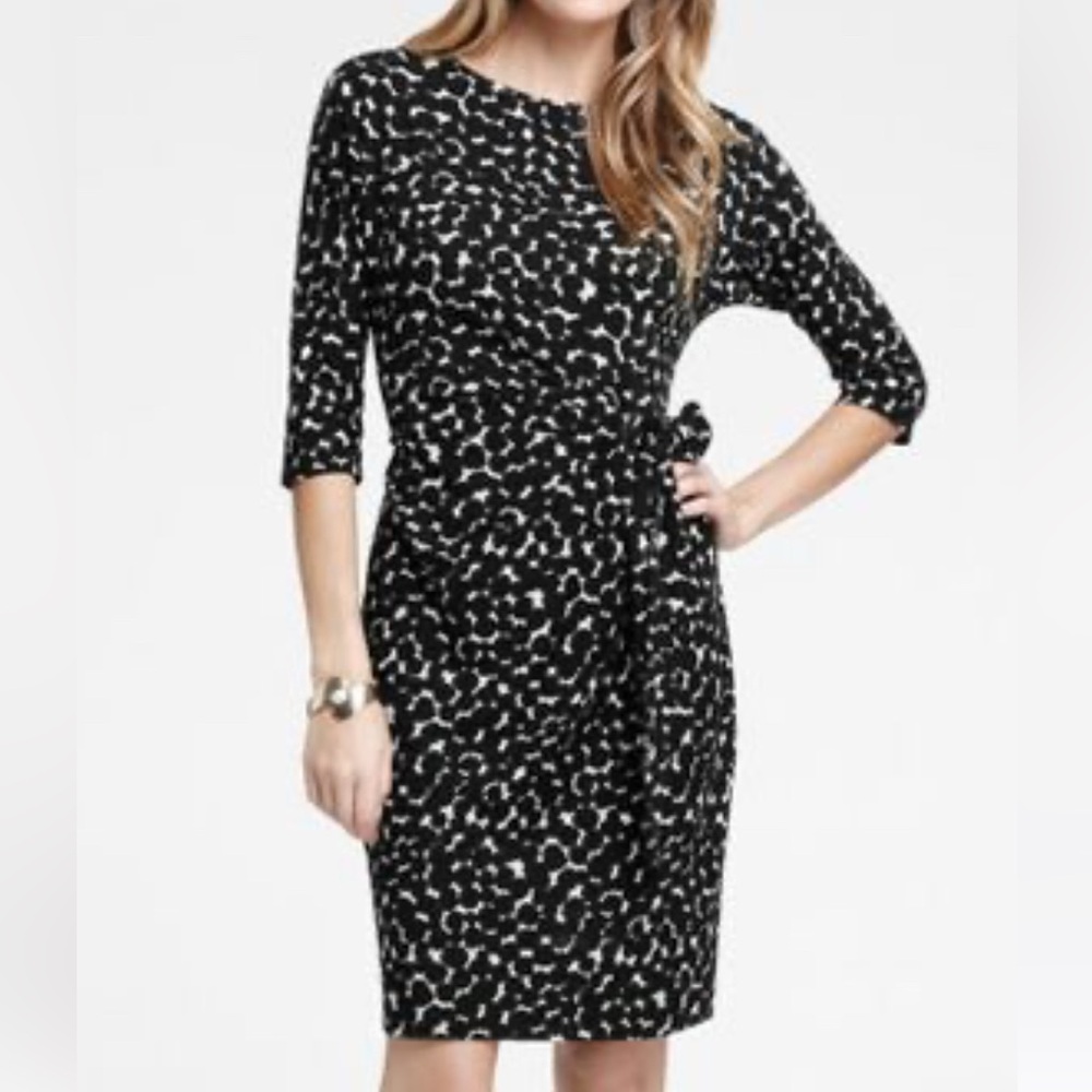 Ann Taylor Black and White Ruched Sheath Dress
